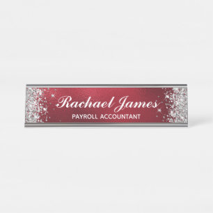 Classic Silver Glitzer Imitats Red Foil Schreibtischnamensplakette