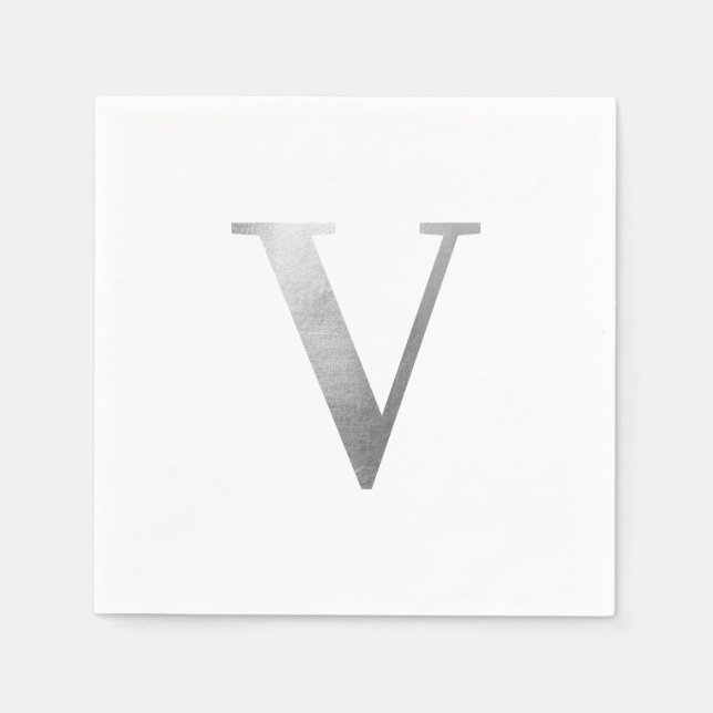 Classic Silver Gray Foil Monogram V Serviette (Vorderseite)
