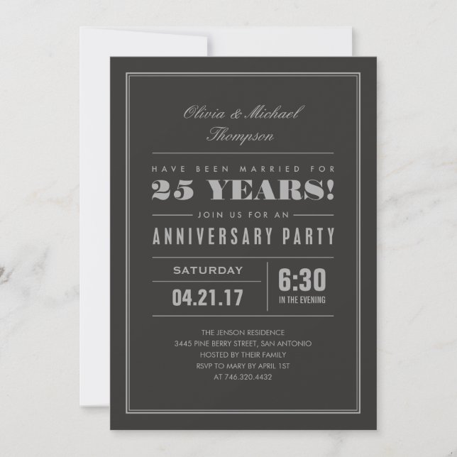 Classic Silver Wedding Anniversary Einladungen (Vorderseite)