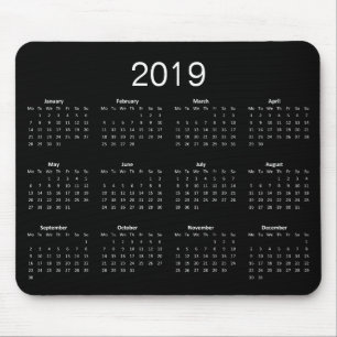 Classic Simple Black and White 2019 Calendar Mousepad