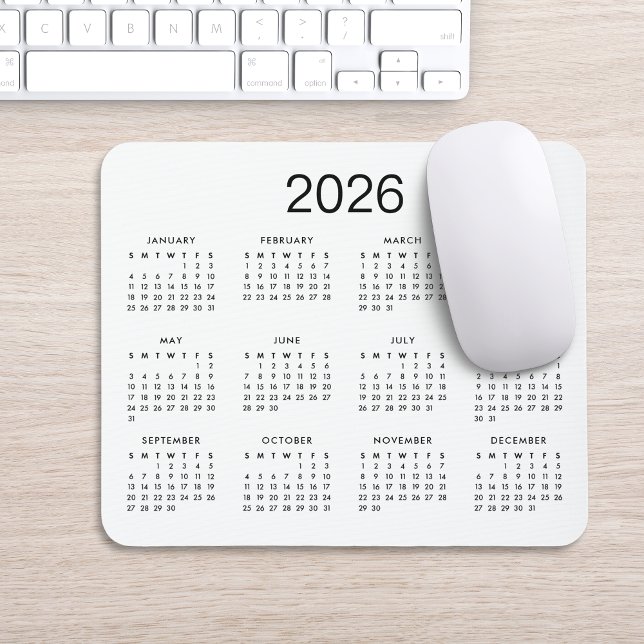 Classic Simple Black and White 2024 Calendar Mousepad (Von Creator hochgeladen)