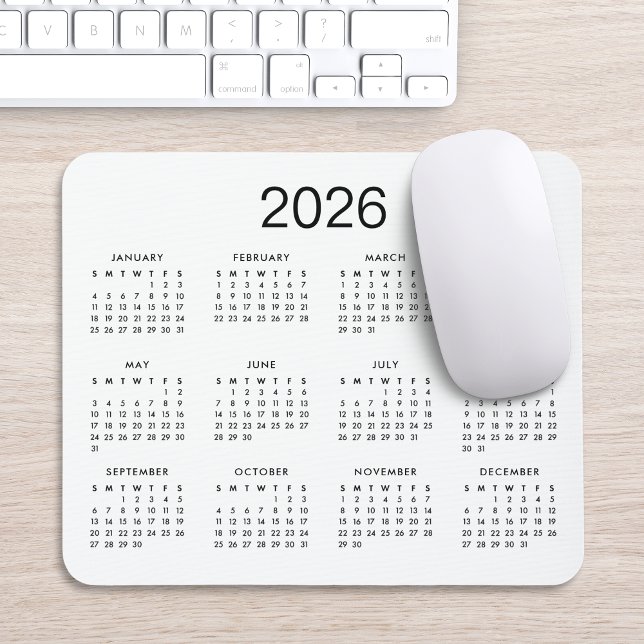 Classic Simple Black and White 2024 Calendar Mousepad (Von Creator hochgeladen)