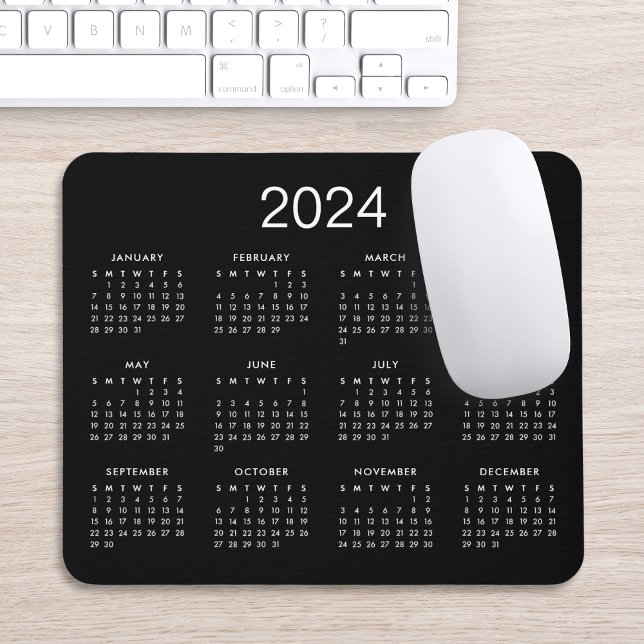 Classic Simple Black and White 2024 Calendar Mousepad (Von Creator hochgeladen)