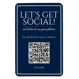 Classic Simple Blue QR Code Social Media Magnet
