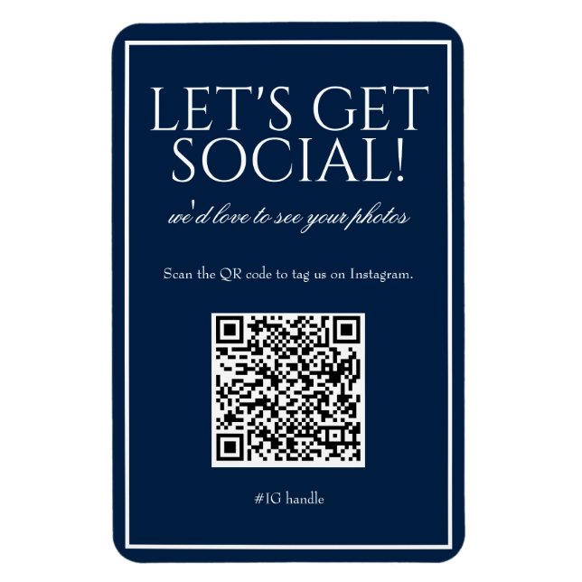 Classic Simple Blue QR Code Social Media Magnet (Vertikal)