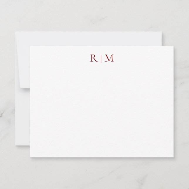 Classic Simple Burgundy Two Monogram Note Card Mitteilungskarte (Vorderseite)