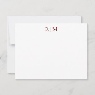 Classic Simple Burgundy Two Monogram Note Card Mitteilungskarte