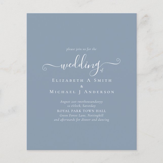 Classic Simple DUSTY BLUE Wedding Budget (Vorderseite)