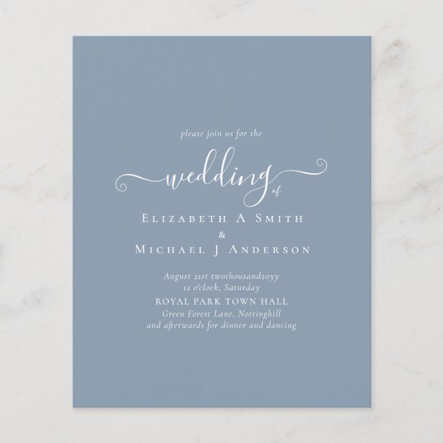 Classic Simple DUSTY BLUE Wedding Budget Flyer (Vorne)
