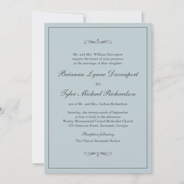 Classic Simple Elegance Dusty Blue Wedding Einladung (Vorderseite)
