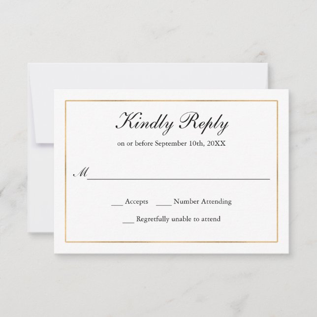 Classic Simple Elegance Gold Border UAWG RSVP Karte (Vorderseite)