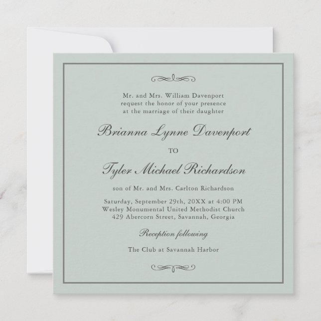 Classic Simple Elegance Sage Green Square Hochzeit Einladung (Vorderseite)
