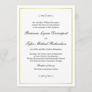 Classic Simple Elegance Wedding Gold Border Einladung