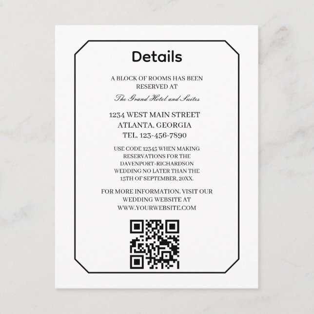 Classic Simple Elegance Wedding Info - Details Begleitkarte (Vorderseite)