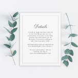 Classic Simple Elegance Wedding Info - Details Begleitkarte<br><div class="desc">Geben Sie Ihren Hochzeitsgästen die Details,  die sie für Ihre Hochzeit benötigen. Sie können die Textvorlage mit Hotelinformationen,  Fahrtrichtungen,  besonderen Treffen und Begrüßungen und vielem mehr bearbeiten. Editieren Sie einfach die Textvorlage nach Wunsch.</div>
