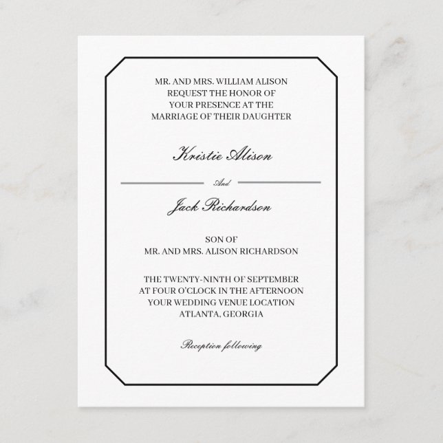 Classic Simple Elegant Formal Wedding Einladung (Vorderseite)