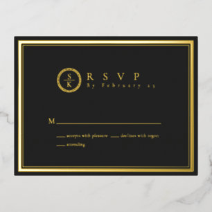 Classic Simple Elegant Gold Black Wedding RSVP Folie Einladungspostkarte