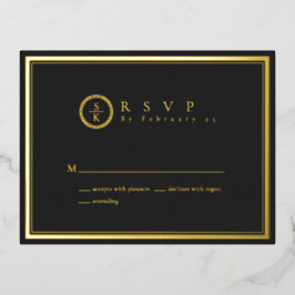 Classic Simple Elegant Gold Black Wedding RSVP Folie Einladungspostkarte