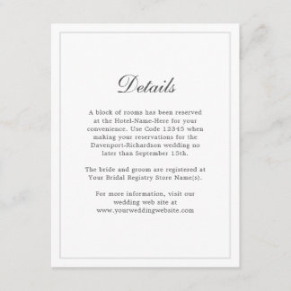 Classic Simple Elegant Wedding Details Begleitkarte