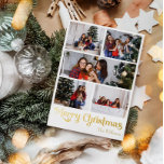 Classic Simple Five Foto Frohe Weihnachten Gold Folien Feiertagspostkarte<br><div class="desc">Feiern Sie die Saison mit dieser einzigartigen, klassischen Fünf-Foto-Postkarte Merry Christmas Gold mit einer Touch Vintagen Charmes. Das minimalistische Design präsentiert eine elegante goldene Farbpalette, die den gemütlichen Geist des Winters widerspiegelt. Seine moderne Anziehungskraft, gepaart mit der traditionellen Formulierung, schafft ein perfektes Gleichgewicht zwischen Luxus und Klasse. Die niedliche und...</div>