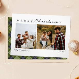 Classic Simple Green Kariert Family Foto Weihnacht Feiertagskarte