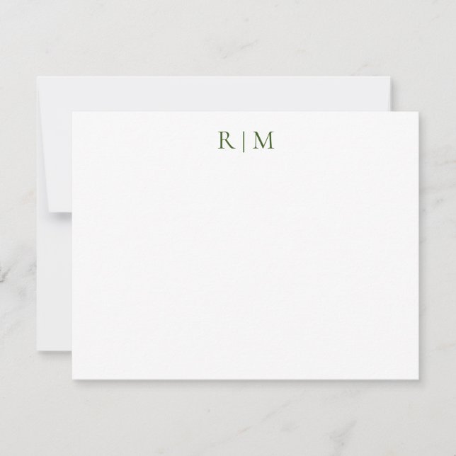 Classic Simple Green Two Monogram Note Card Mitteilungskarte (Vorderseite)