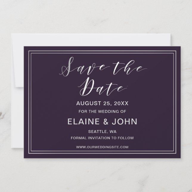 Classic Simple Lila Wedding speichert die Daten Save The Date (Vorderseite)