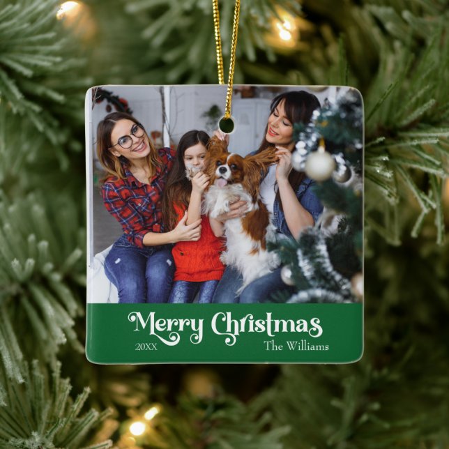 Classic Simple Merry Christmas Green Keramikornament (Baum)