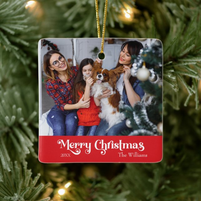 Classic Simple Merry Christmas Red Keramikornament (Baum)