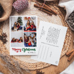 Classic Simple Merry Christmas Vertical Four Foto Feiertagspostkarte<br><div class="desc">Feiern Sie die Saison mit dieser einzigartigen, klassischen, schlichten Merry Christmas-Weihnachten-Visitenkarte mit einer Touch Vintagen Charmes. Das minimalistische Design präsentiert eine elegante Rot-Grün-Farbpalette, die den gemütlichen Geist des Winters widerspiegelt. Seine moderne und lustige Anziehungskraft, gepaart mit der traditionellen Formulierung, schafft ein perfektes Gleichgewicht zwischen Kühnheit und Klasse. Die niedliche und...</div>