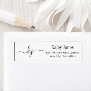Classic Simple Monogram Schwarz-weiß Address Label