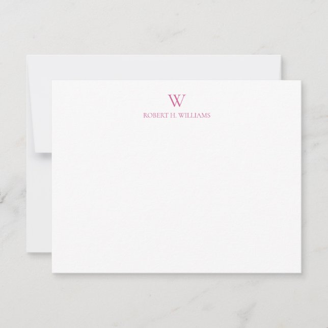 Classic Simple Pink Monogram Note Card Mitteilungskarte (Vorderseite)