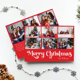 Classic Simple Red Merry Christmas Nine Foto Feiertagskarte