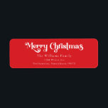Classic Simple Red Merry Christmas Rücksendeadress<br><div class="desc">Feiern Sie die Saison mit diesem einzigartigen, klassischen Red Merry Weihnachtsaufenthalt-Label mit einer Touch Vintagen Charmes. Das minimalistische Design zeigt eine elegante rote Farbpalette, die den gemütlichen Geist des Winters widerspiegelt. Seine moderne und lustige Anziehungskraft, gepaart mit der traditionellen Formulierung, schafft ein perfektes Gleichgewicht zwischen Kühnheit und Klasse. Die niedliche...</div>