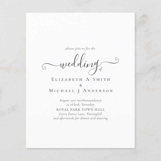 Classic Simple Schwarz-weiß Wedding Budget Flyer (Vorne)