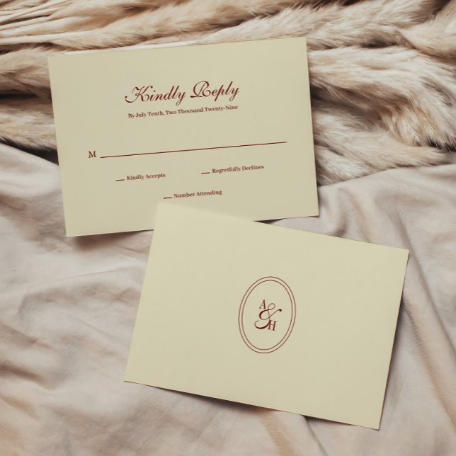 Classic Simple Script Ivory Cream Wedding Monogram RSVP Karte (Von Creator hochgeladen)
