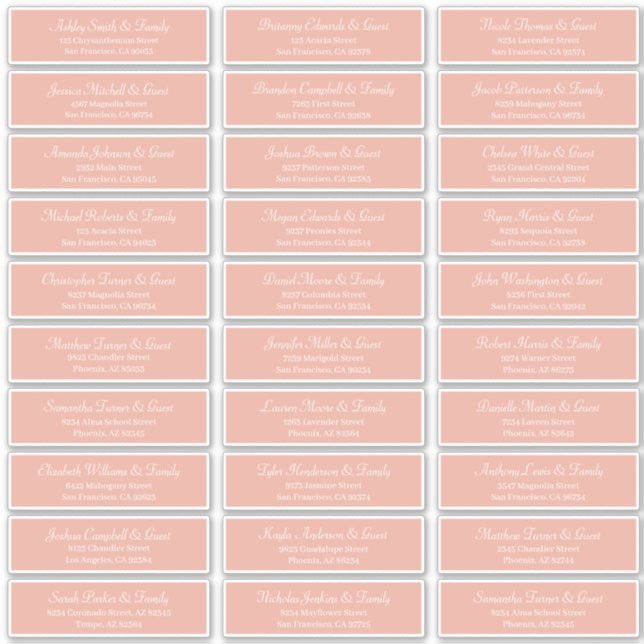 Classic Simple Script Wedding Guest Names Aufkleber (Vorderseite)