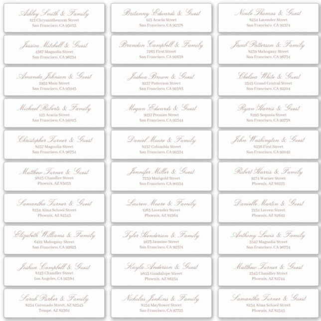 Classic Simple Script Wedding Guest Names Aufkleber (Vorderseite)