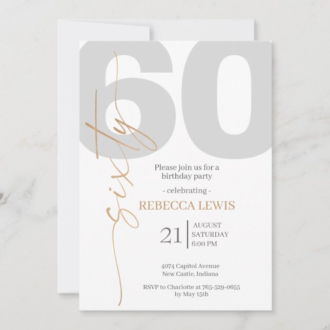 Classic Simple Sixty Modern Adult Birthday Einladung (Vorderseite)