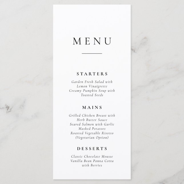 Classic Simple Wedding Menu Card Menükarte (Vorderseite)
