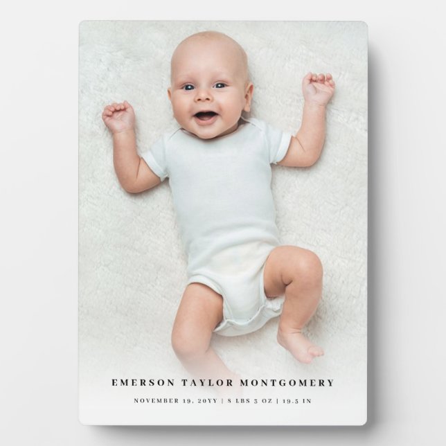 Classic Simple White Gradient New Baby Foto Easel Fotoplatte (Vorderseite)