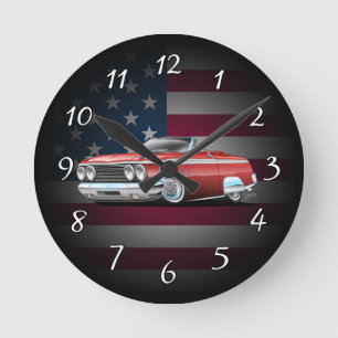 Classic Sixties American Converble Cartoon Runde Wanduhr