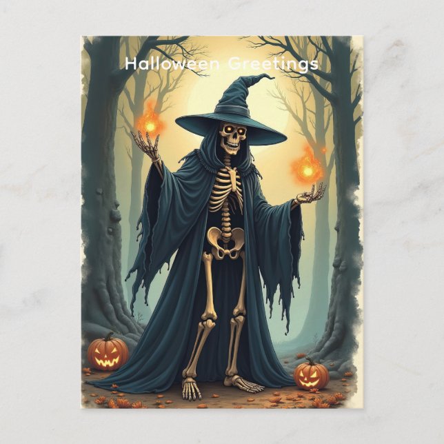 Classic Skeleton Hexengrüße Vintag Postkarte (Vorderseite)