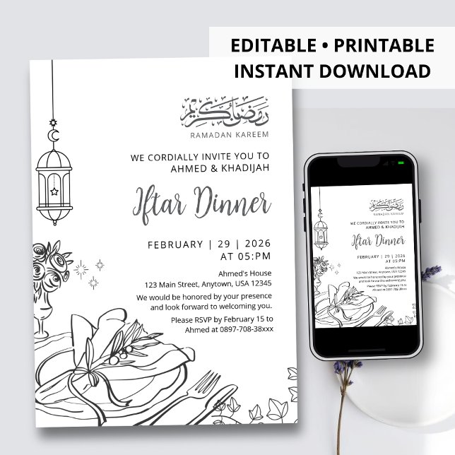 Classic Sketch Table Setting Ramadan Iftar Dinner Einladung (Von Creator hochgeladen)