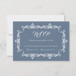 Classic Slate Blue Ornately Framed Wedding RSVP Karte
