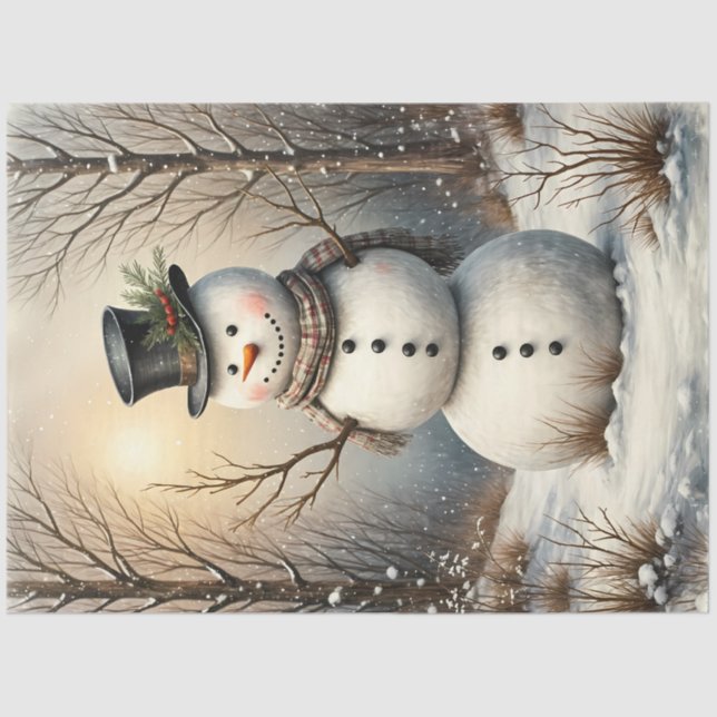 Classic Snowman in Winter | Vintage Christmas Seidenpapier (Vorderseite)