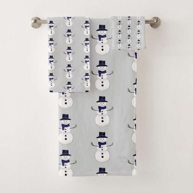 Classic Snowman with Dark Blue Scarf Art Bath Set (Insitu)