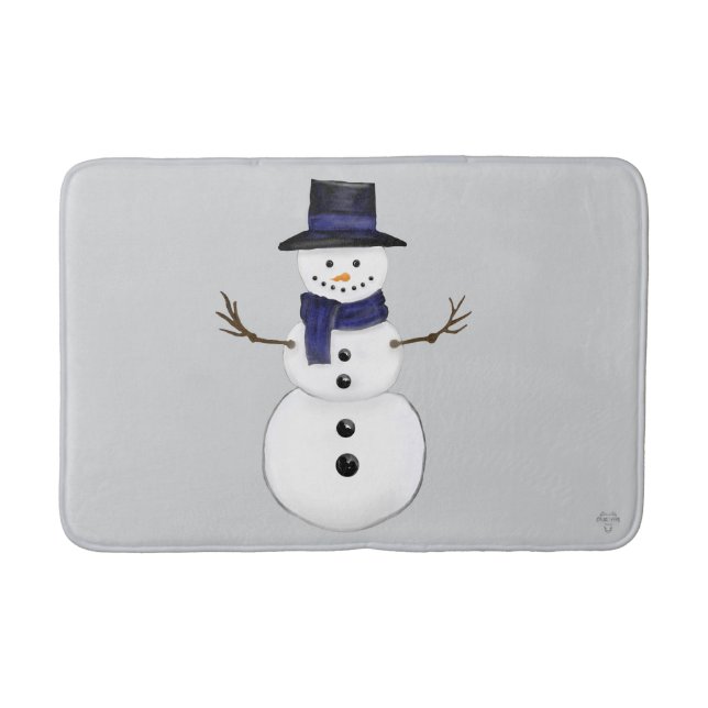 Classic Snowman with Dark Blue Scarf on Grey  Badematte (Vorderseite)