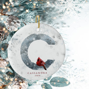 Classic Snowy Christmas Winter Scene Monogram C Keramik Ornament