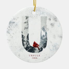 Classic Snowy Weihnachten Winter Szene Monogram U Keramik Ornament